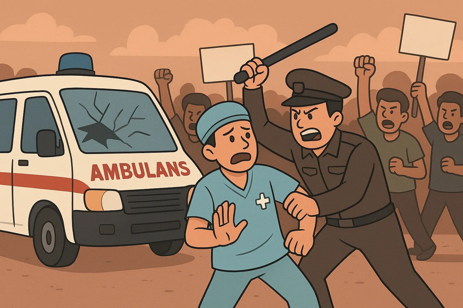 Tenaga medis ditarik dari ambulans saat aksi massa, menjadi korban kekerasan aparat