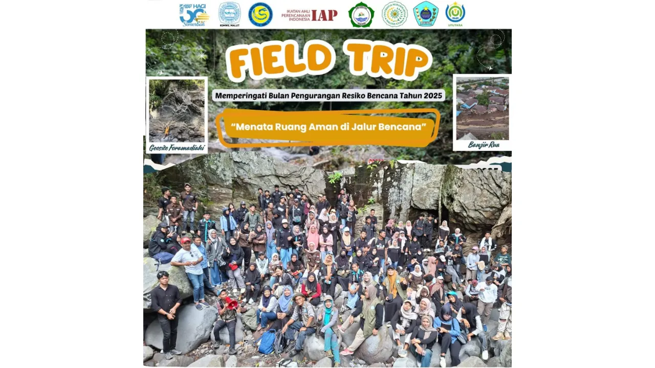 Peserta field trip Geosite Foramadiahi dan Banjir Rua Ternate mengamati endapan vulkanik.