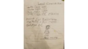 Foto tulisan tangan milik YBS (10), korban dugaan bunuh diri di Kabupaten Ngada, NTT, yang tersebar di kalangan media, Kamis (29/1/2026). Korban merupakan siswa kelas IV sekolah dasar yang tinggal bersama neneknya. (Foto: HUMAS POLRES NGADA/Kompas.id)