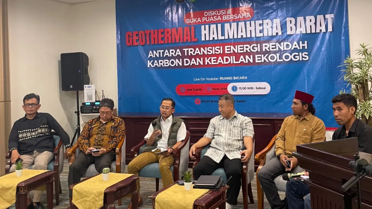 Suasana diskusi publik SEMAINDO Halmahera Barat tentang pengembangan geothermal dan transisi energi rendah karbon di Jakarta, Kamis (12/3/2026).