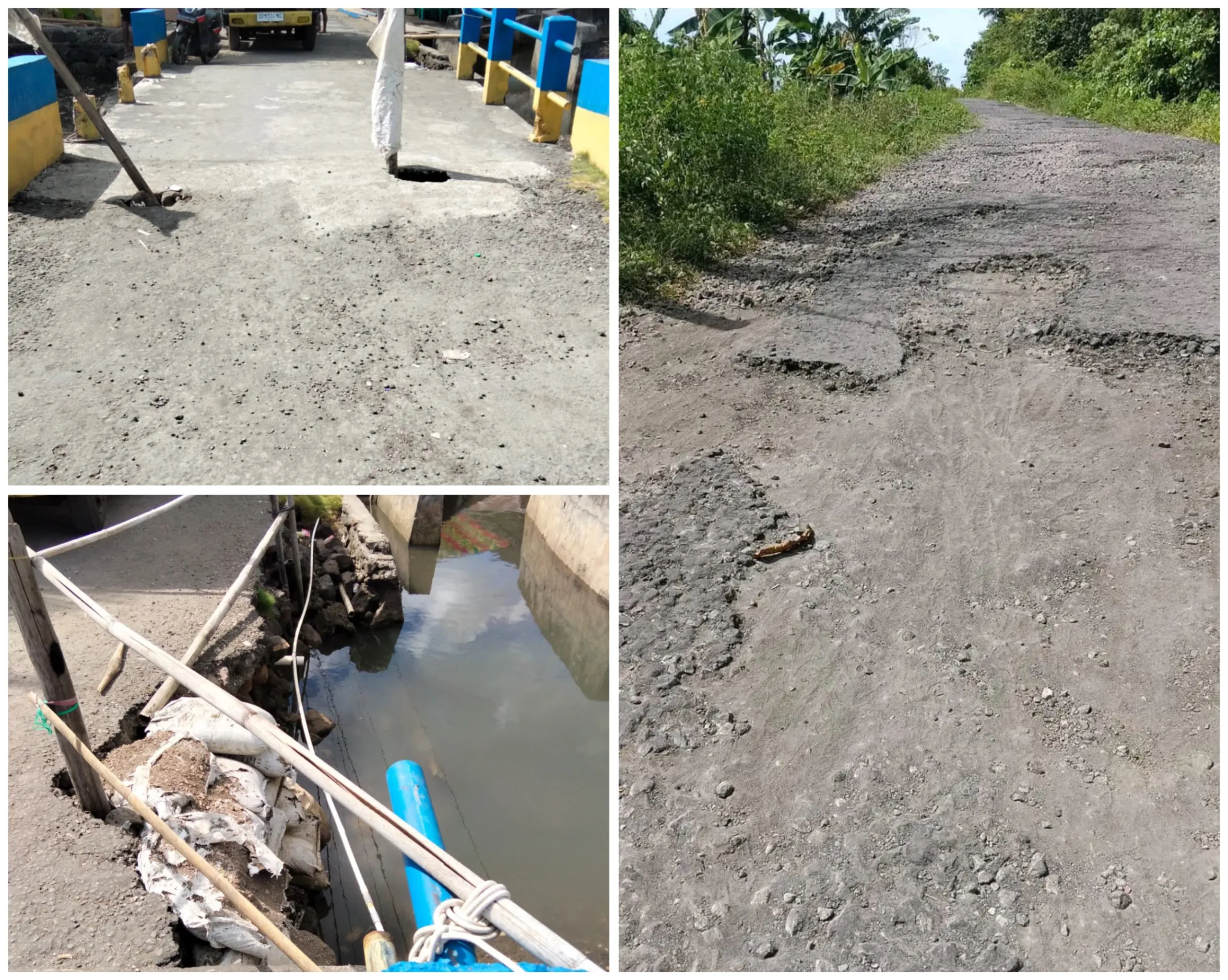 Kondisi jalan rusak di Pulau Moti, Kota Ternate, yang mengalami kerusakan di sejumlah titik dan dinilai membahayakan pengguna jalan, terutama kendaraan roda dua dan roda empat. Sumber: Istimewa